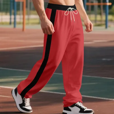 Men'S Fashion Casual Autumn And Winter Contrast Color Stitching Loose Straight Leg Pants