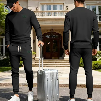 Men'S Fashion Casual Autumn And Winter Solid Color Round Neck Long-Sleeve Sweatshirt Slim-Fit Pants Two-Piece Set