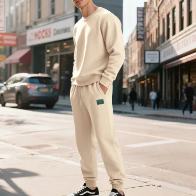 Men'S Fashion Casual Autumn And Winter Solid Color Long-Sleeve Sweatshirt Loose Pants Two-Piece Set