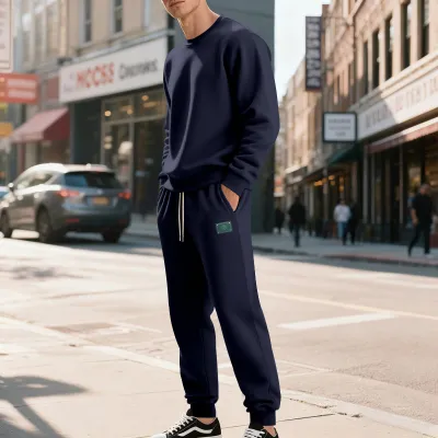 Men'S Fashion Casual Autumn And Winter Solid Color Long-Sleeve Sweatshirt Loose Pants Two-Piece Set