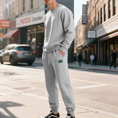 Men'S Fashion Casual Autumn And Winter Solid Color Long-Sleeve Sweatshirt Loose Pants Two-Piece Set