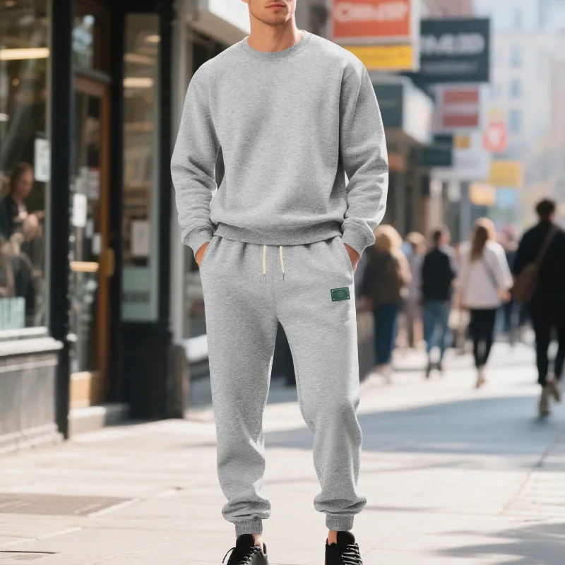 Men'S Fashion Casual Autumn And Winter Solid Color Long-Sleeve Sweatshirt Loose Pants Two-Piece Set