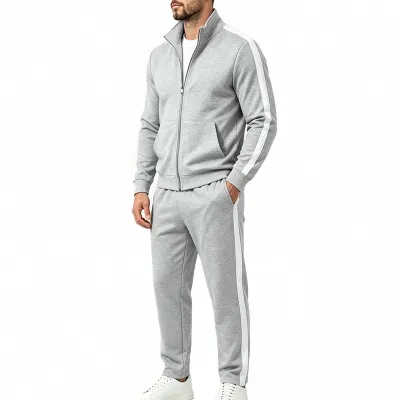 Men'S Fashion Casual Autumn Color Block Zipper Collar Jacket Loose Pants Two-Piece Set