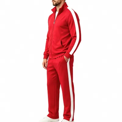 Men'S Fashion Casual Autumn Color Block Zipper Collar Jacket Loose Pants Two-Piece Set