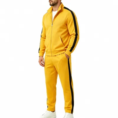 Men'S Fashion Casual Autumn Color Block Zipper Collar Jacket Loose Pants Two-Piece Set