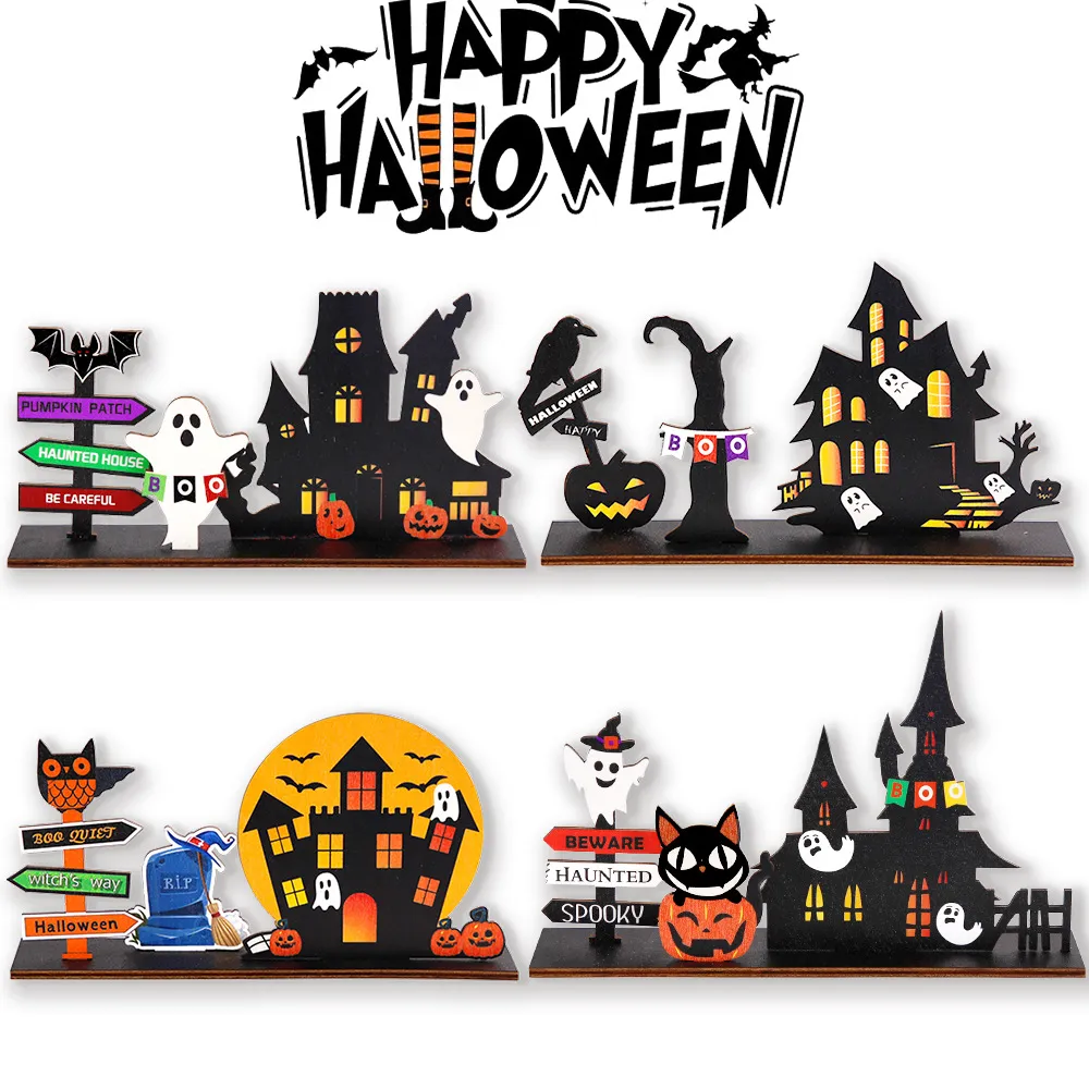 Halloween Wooden Crafts Castle Desktop Decoration