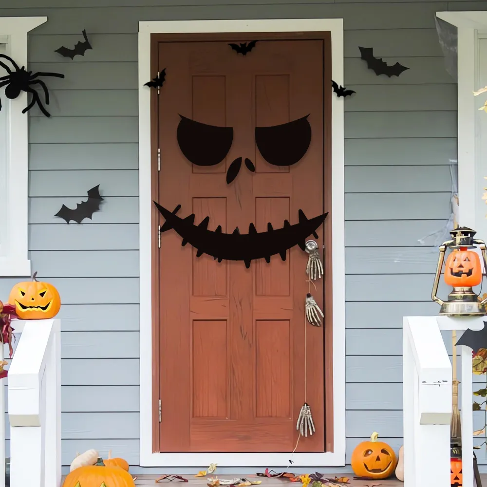 Halloween Skeleton Hand Pumpkin Door Stickers Ghost Festival Felt Cloth Wall Stickers Party Decoration