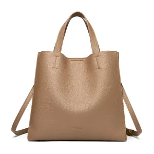 Women Fashion Casual Simple Solid Color Litchi Pattern Large Capacity Portable Handbag