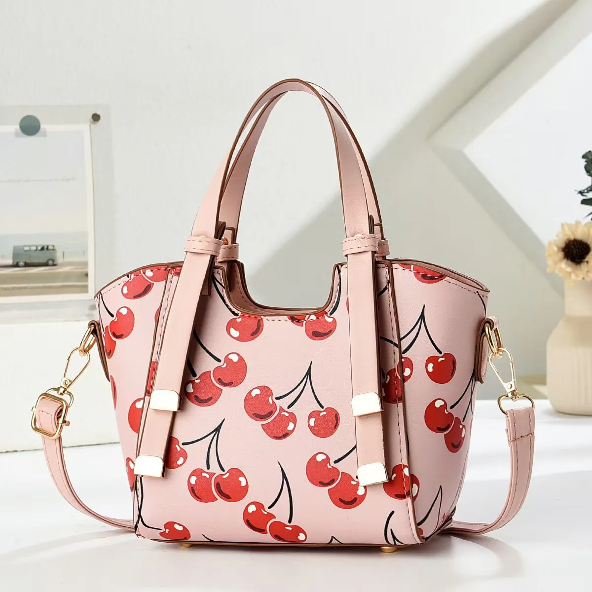 Women Fashion Casual Contrast Color Printed Handbag