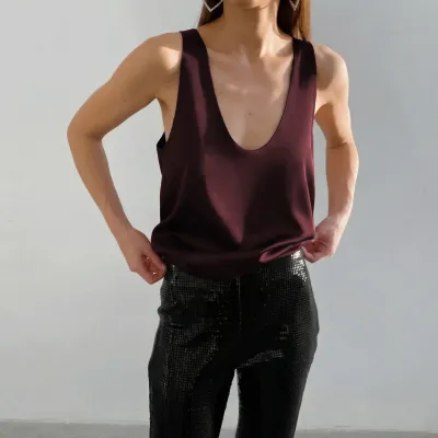 Women Simple Satin V-Neck Tanks