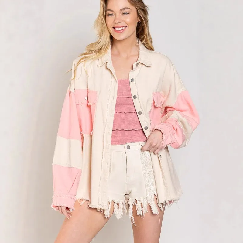 Women Vintage Colorblock Denim Jacket