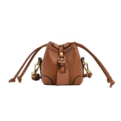 Fashion Stitching Drawstring Mini Crossbody Bucket Bag