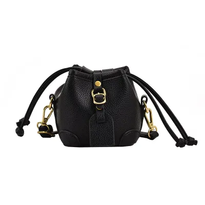 Fashion Stitching Drawstring Mini Crossbody Bucket Bag