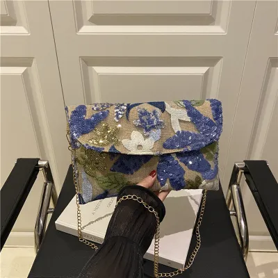 Fashion Sequin Embroidered Floral Crossbody Bag