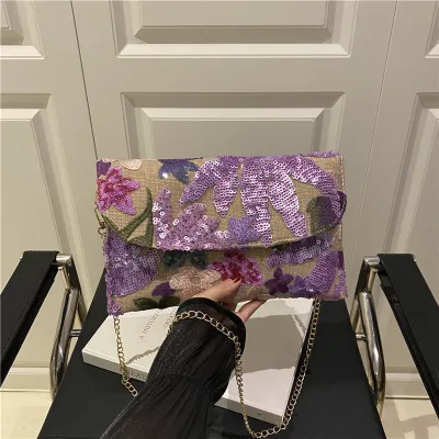 Fashion Sequin Embroidered Floral Crossbody Bag
