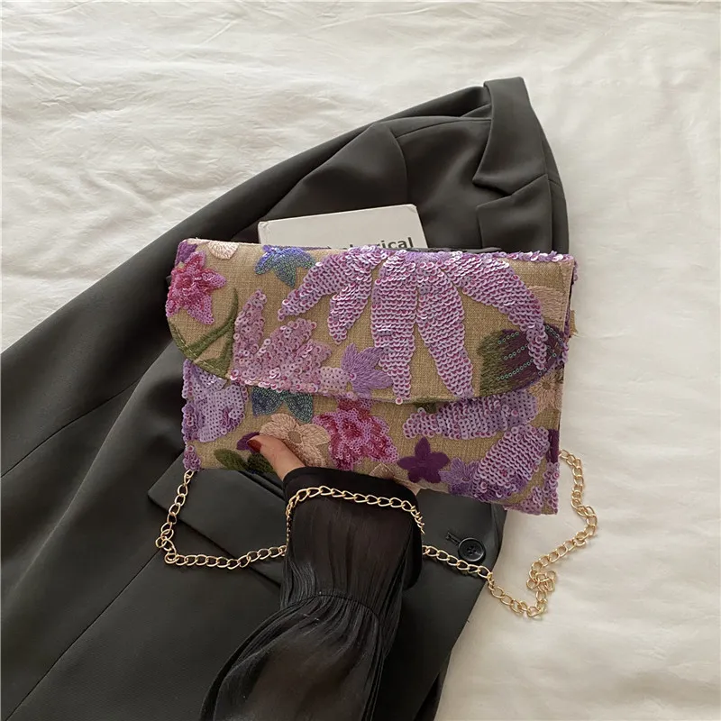 Fashion Sequin Embroidered Floral Crossbody Bag