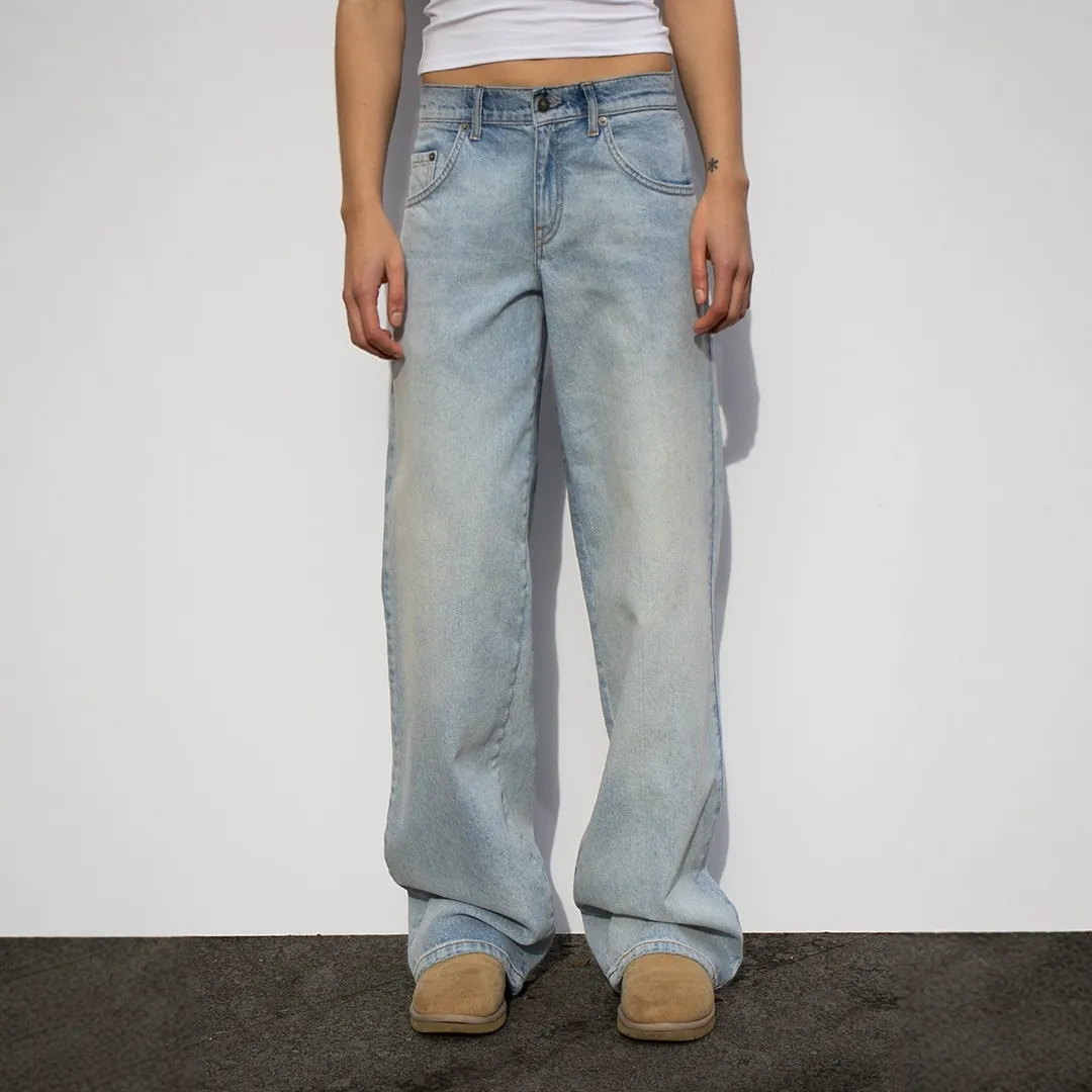 Women Fashion Casual Angel Wings Printed Washed Loose Straight Jeans
