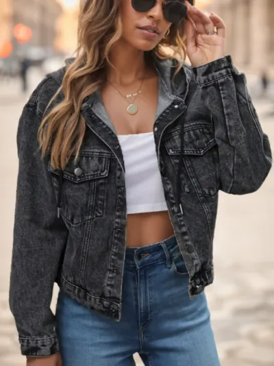 Women Fashion Hooded Denim Jacket