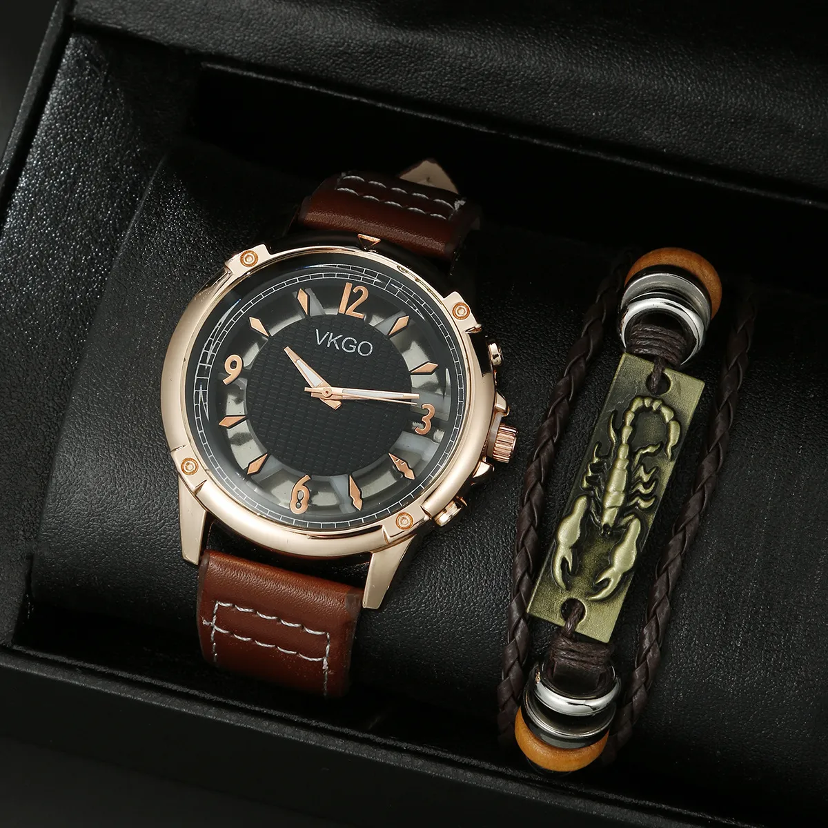 Men'S Fashion Large Dial Quartz Watch Scorpion Bracelet Set