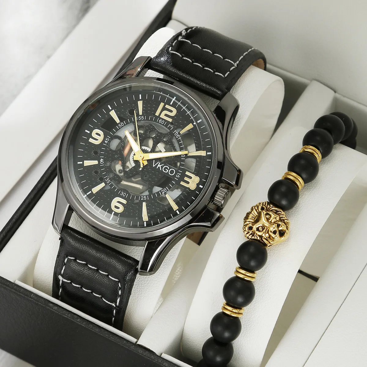 Men'S Fashion Lion Bracelet Quartz Watch Set
