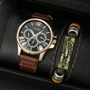 Men'S Fashion Simple Bracelet Quartz Watch Set