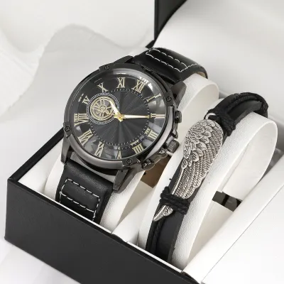 Men'S Fashion Wings Bracelet Hollow Quartz Watch Set