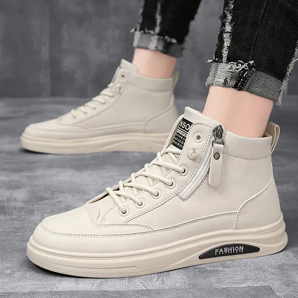 Men'S Fashion Casual Solid Color Breathable High-Top Non-Slip Wear-Resistant Shoes