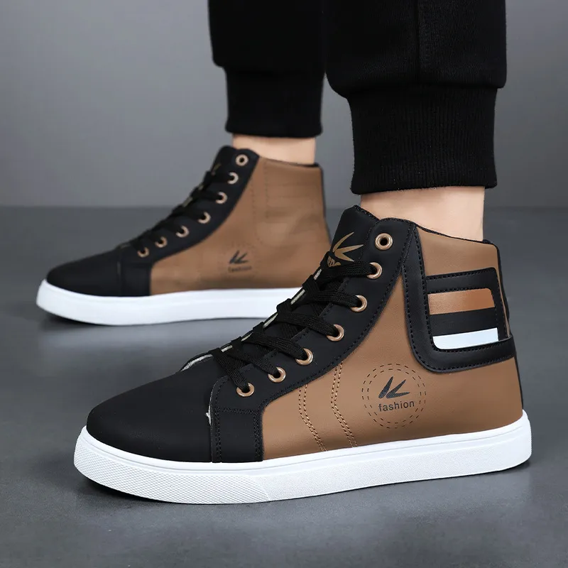 Men'S Fashion Casual Color Block High-Top Round-Toe Lace-Up Shoes