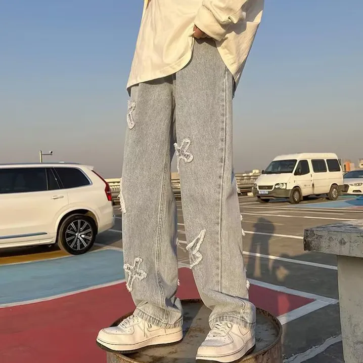Men'S Fashion Casual Hip-Hop Patchwork Straight Loose Jeans