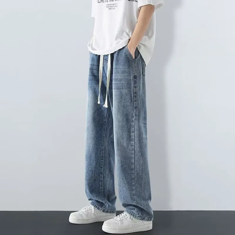 Men Fashion Casual Simple Solid Color Straight Loose Jeans