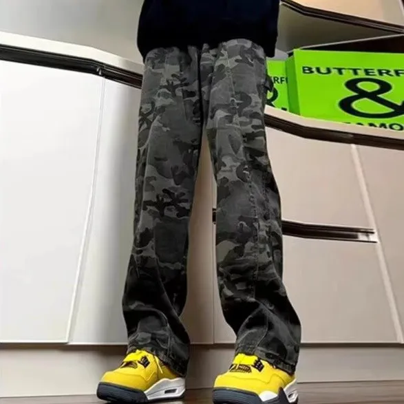 Men'S Fashion Casual Spring And Autumn Camouflage Straight Jeans
