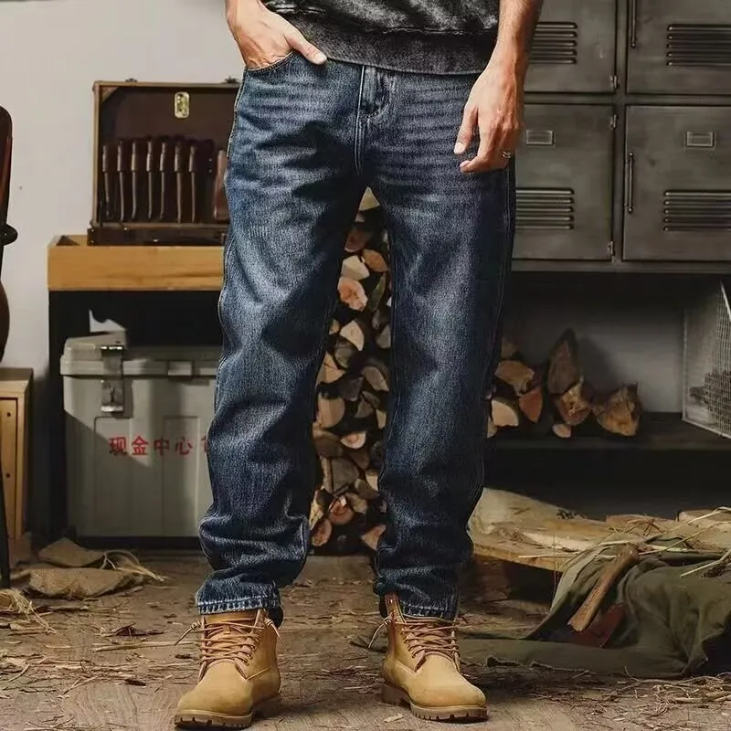 Men Fashion Casual Retro Spring And Autumn Loose Straight Jeans