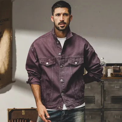Men'S Fashion Casual Retro Spring And Autumn Solid Color Denim Jacket