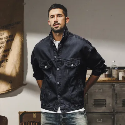 Men'S Fashion Casual Retro Spring And Autumn Solid Color Denim Jacket