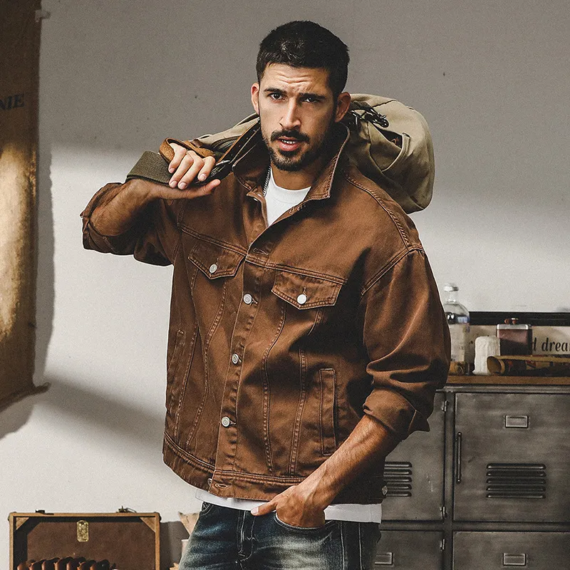 Men'S Fashion Casual Retro Spring And Autumn Solid Color Denim Jacket