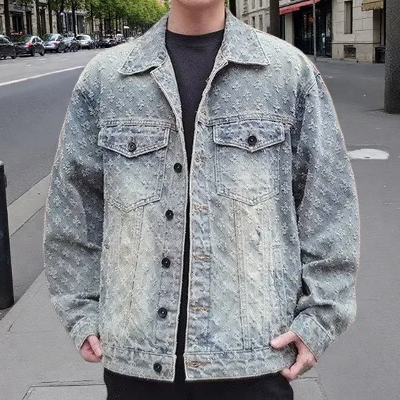 Men'S Fashion Casual Autumn And Winter Jacquard Washe Denim Jacket