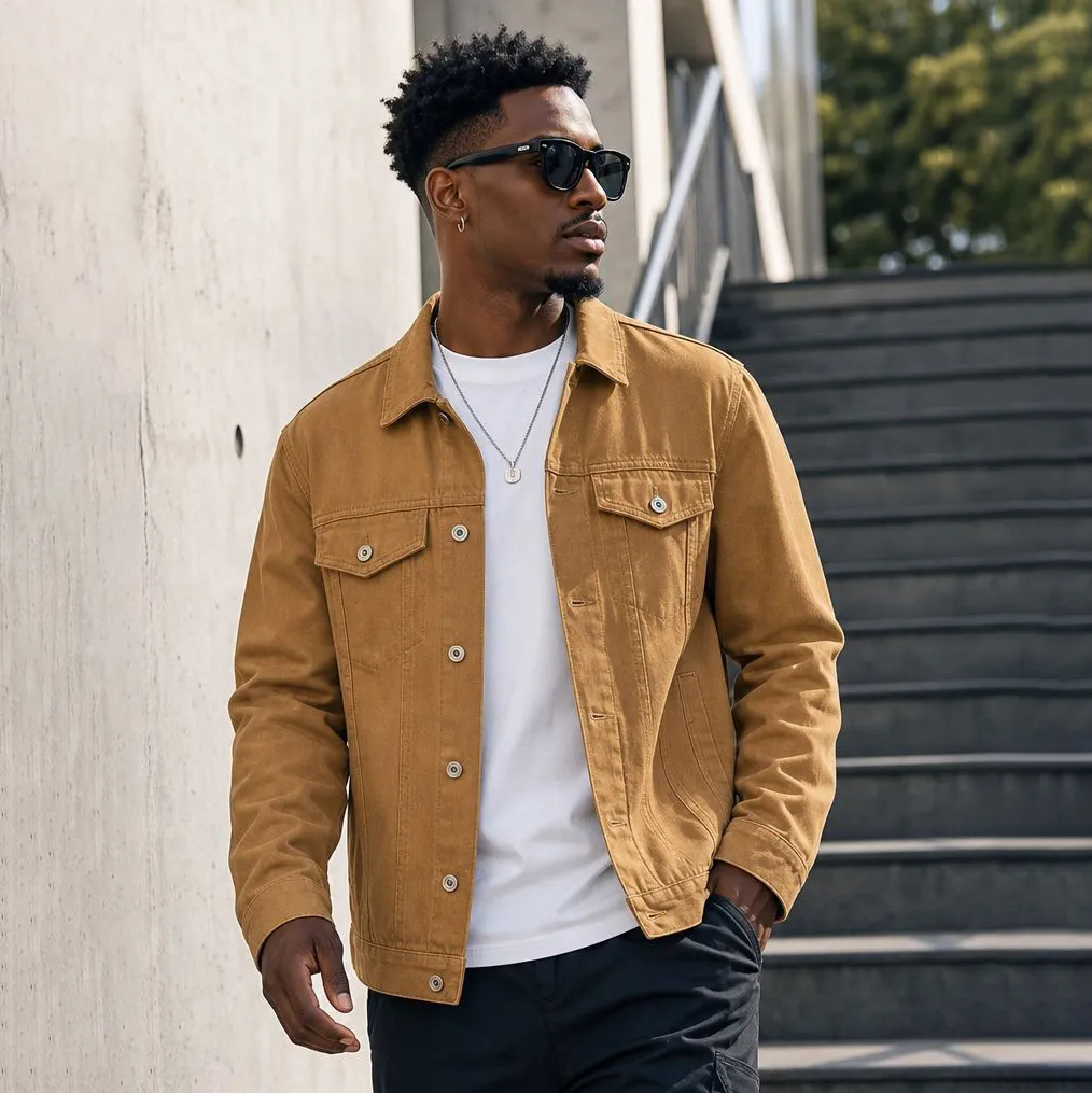 Men'S Fashion Casual Spring Solid Color Lapel Long-Sleeve Denim Jacket
