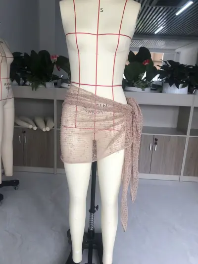 Women Fashion Sexy Solid Color Sequins Mesh Beach Swimsuit Cover-Ups
