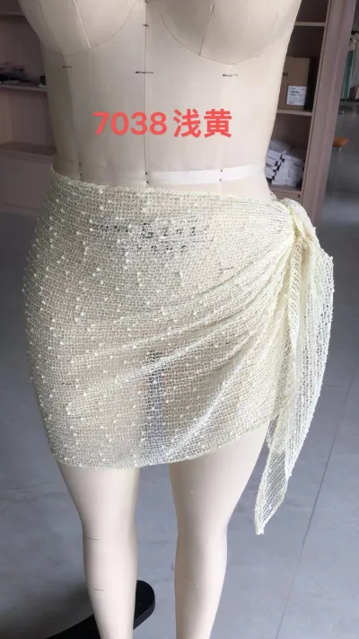 Women Fashion Sexy Solid Color Sequins Mesh Beach Swimsuit Cover-Ups