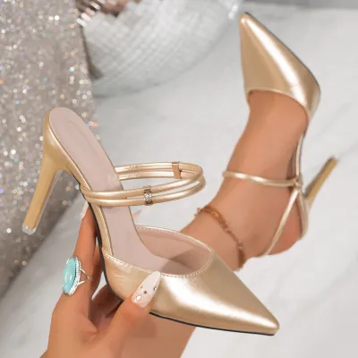 Women Fashion Sexy Solid Color Pointed -Toe Stiletto Heel Heeled Sandals