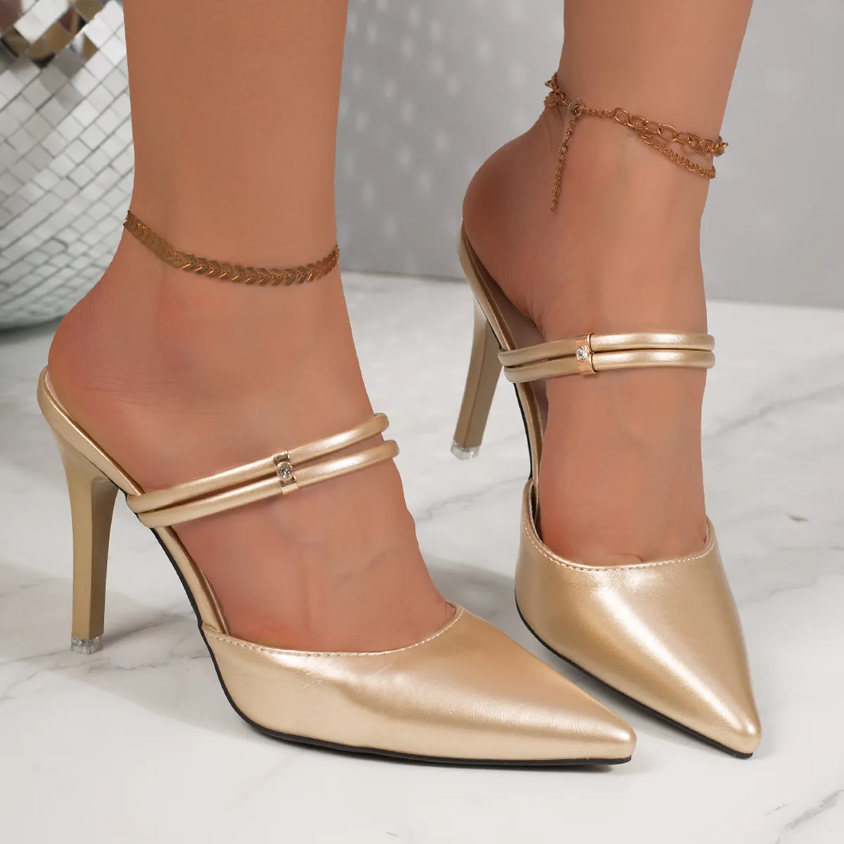 Women Fashion Sexy Solid Color Pointed -Toe Stiletto Heel Heeled Sandals