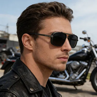 MenS Fashion Punk Retro Thickened Frame Metal Sunglasses