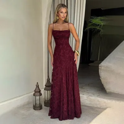 Women Fashion Elegant Printed Spaghetti Strap Strap Backless Formal Dress