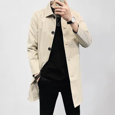 Men'S Fashion Casual Spring And Autumn Solid Color Lapel Loose Windbreaker Coat