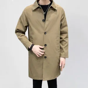 Men'S Fashion Casual Spring And Autumn Solid Color Lapel Loose Windbreaker Coat