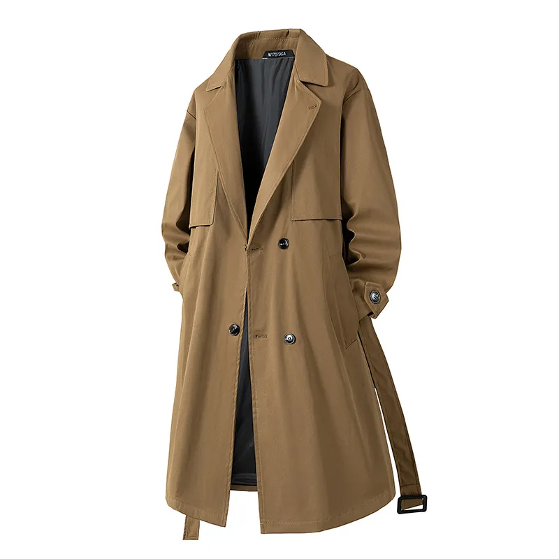 Men Fashion Casual Spring And Autumn Solid Color Lapel Long-Sleeve Mid-Length Windbreaker Coat