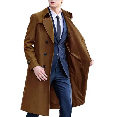 Men'S Fashion Casual Spring And Autumn Solid Color Lapel Long-Sleeve Windbreaker Coat