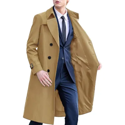 Men'S Fashion Casual Spring And Autumn Solid Color Lapel Long-Sleeve Windbreaker Coat