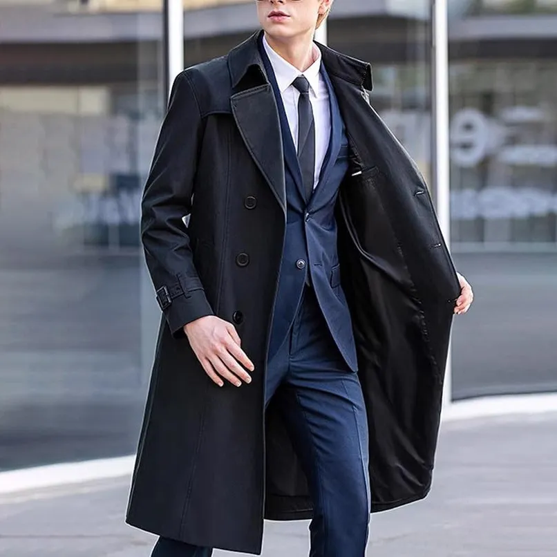 Men'S Fashion Casual Spring And Autumn Solid Color Lapel Long-Sleeve Windbreaker Coat