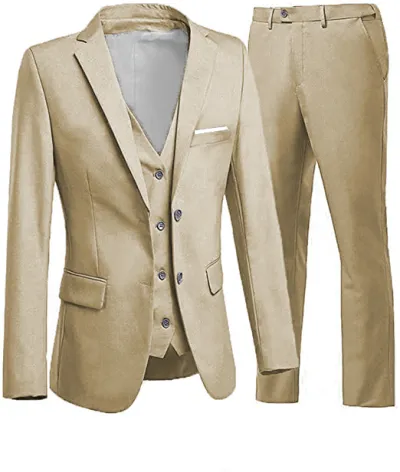 Men'S Fashion Casual Business Solid Color Vest Coat Pants Suit Three-Piece Set